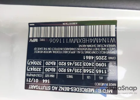 2021 Mercedes-Benz Glb 250 4Matic z USA, uszkodzony, nr VIN W1N4M4HBXMW111606